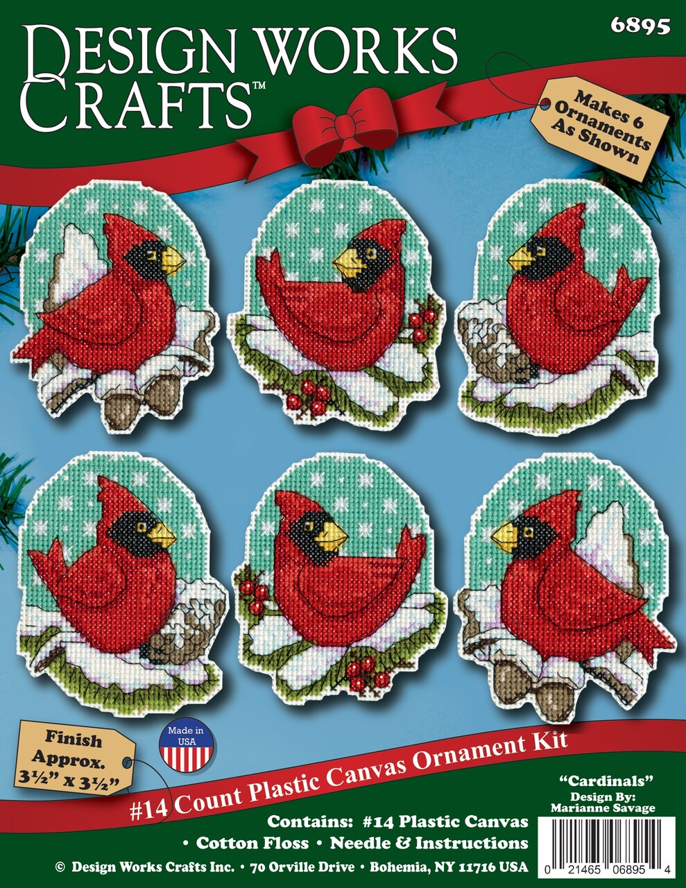 Design Works Counted Cross Stitch Kit 3"X3.5" Set of 6-Cardinals Ornament